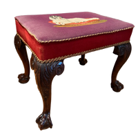 18th Century English Ottoman With Needlepoint Dog Seat
