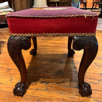 18th Century English Ottoman With Needlepoint Dog Seat