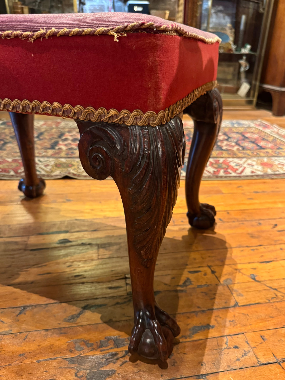 18th Century English Ottoman With Needlepoint Dog Seat