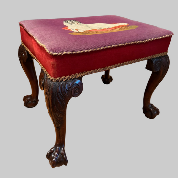 18th Century English Ottoman With Needlepoint Dog Seat