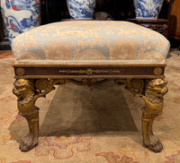 Georgian Style Upholstered Bench With Carved Giltwood Lion Head Legs