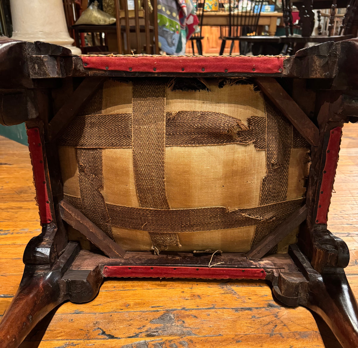 18th Century English Ottoman With Needlepoint Dog Seat