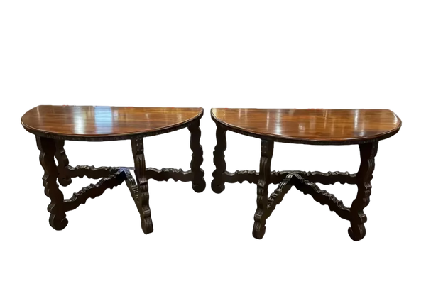 Pair 19th Century Spanish Demilune Console Tables