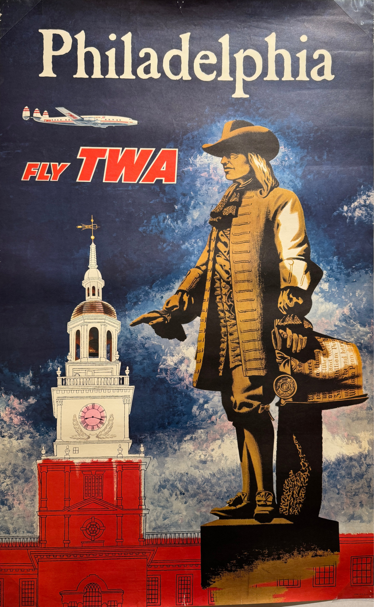 Fly TWA Philadelphia Vintage Poster