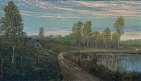 Country Landscape Oil on Canvas Painting by Franz Strahalm