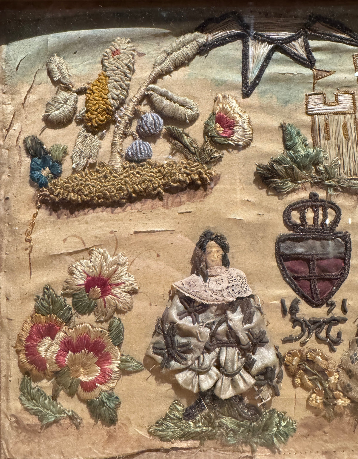 17th Century English Provincial Stuart Era Stumpwork Panel
