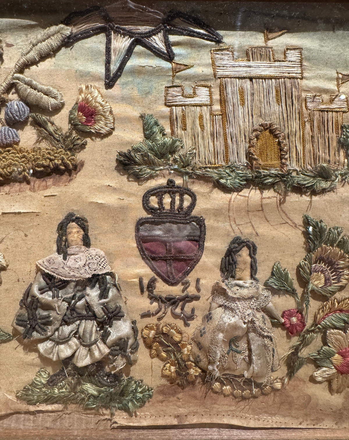 17th Century English Provincial Stuart Era Stumpwork Panel