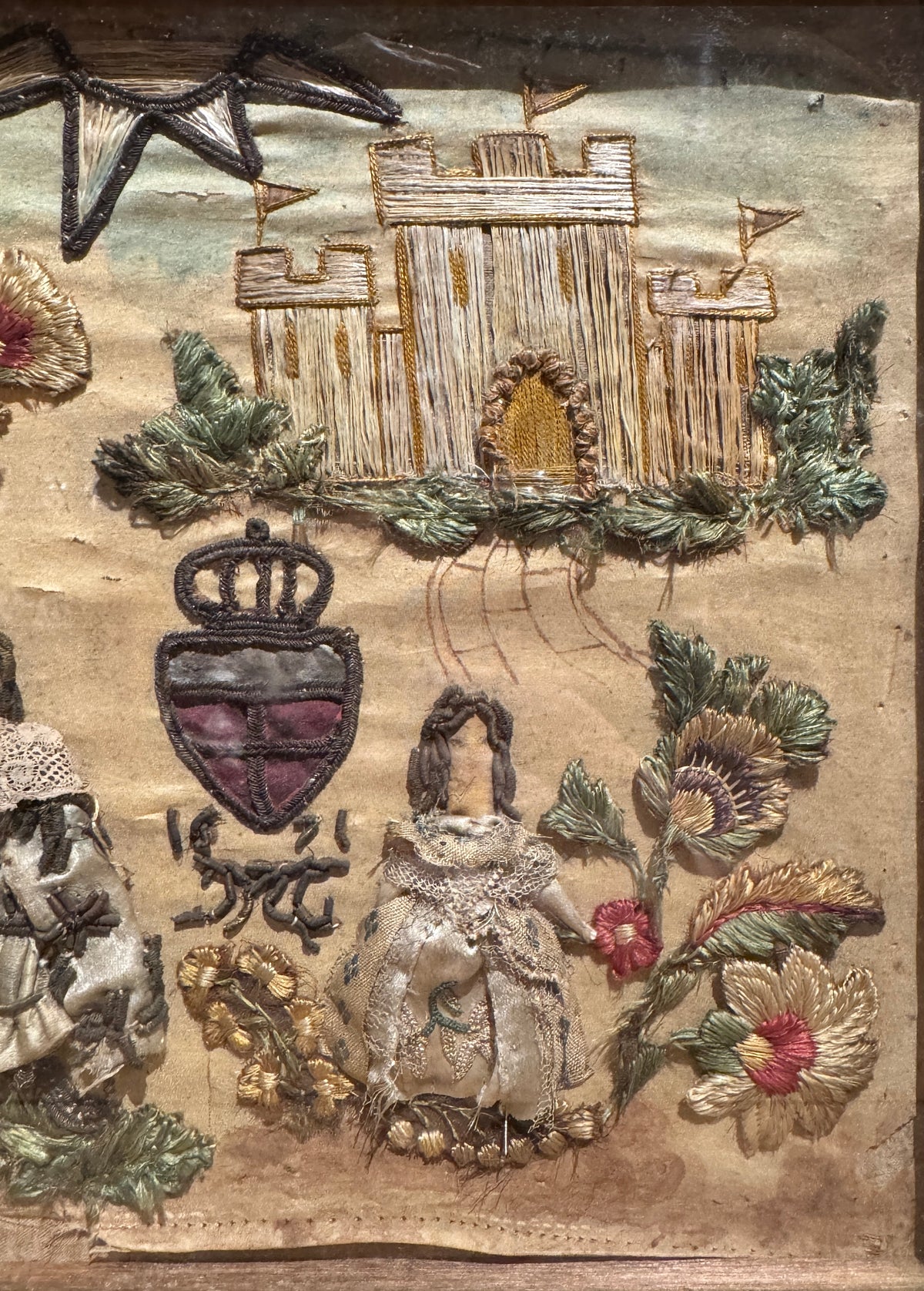 17th Century English Provincial Stuart Era Stumpwork Panel
