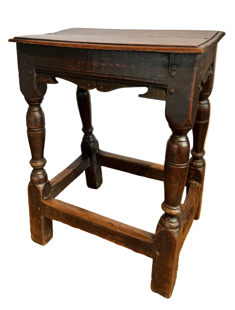 Rare 17th Century Charles II English Oak Joint stool