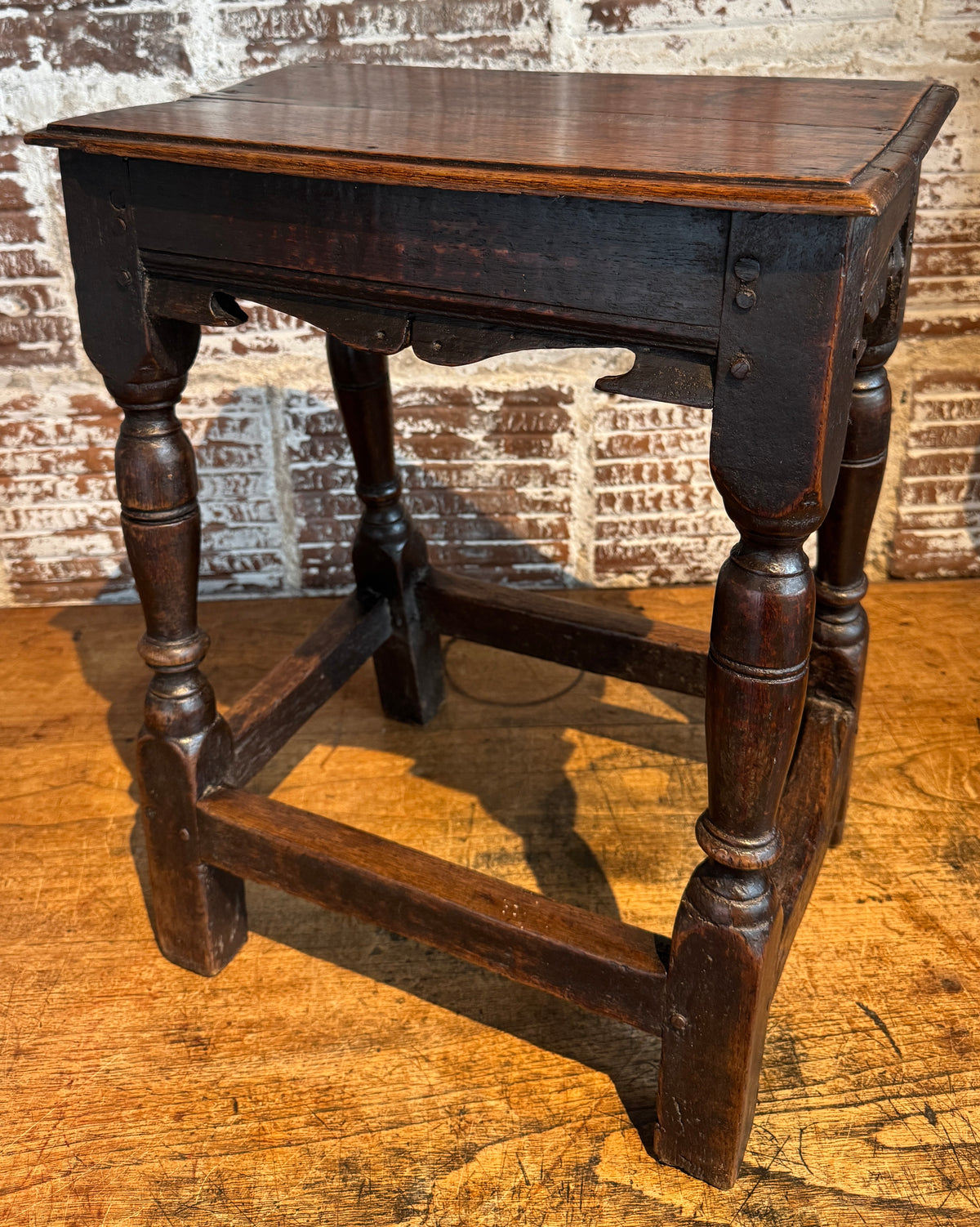 Rare 17th Century Charles II English Oak Joint stool