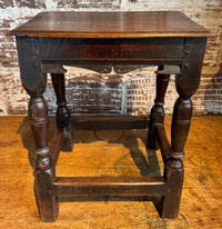Rare 17th Century Charles II English Oak Joint stool