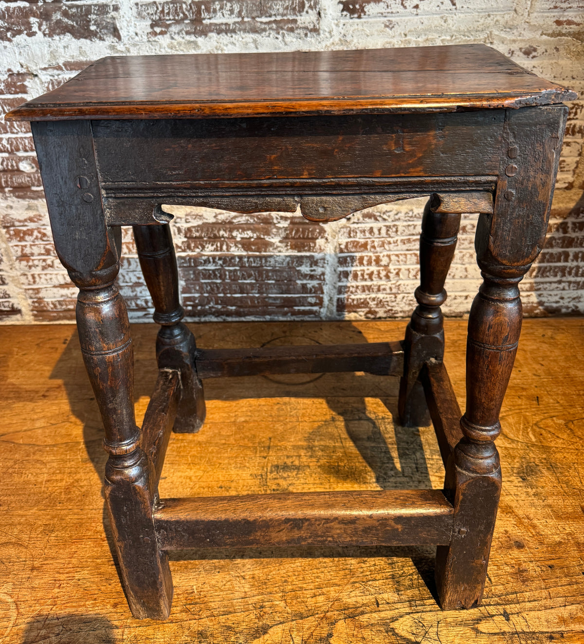 Rare 17th Century Charles II English Oak Joint stool