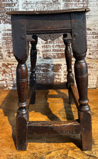 Rare 17th Century Charles II English Oak Joint stool