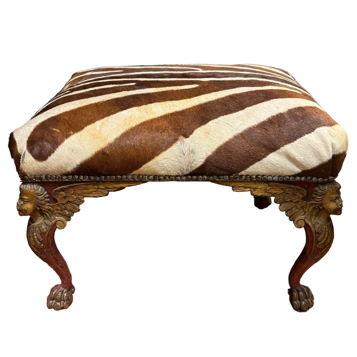 Italian Renaissance Revival Zebra Hide Ottoman