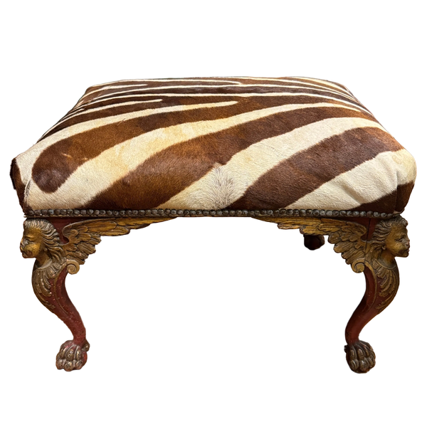 Italian Renaissance Revival Zebra Hide Ottoman