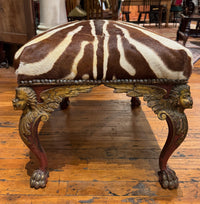 Italian Renaissance Revival Zebra Hide Ottoman