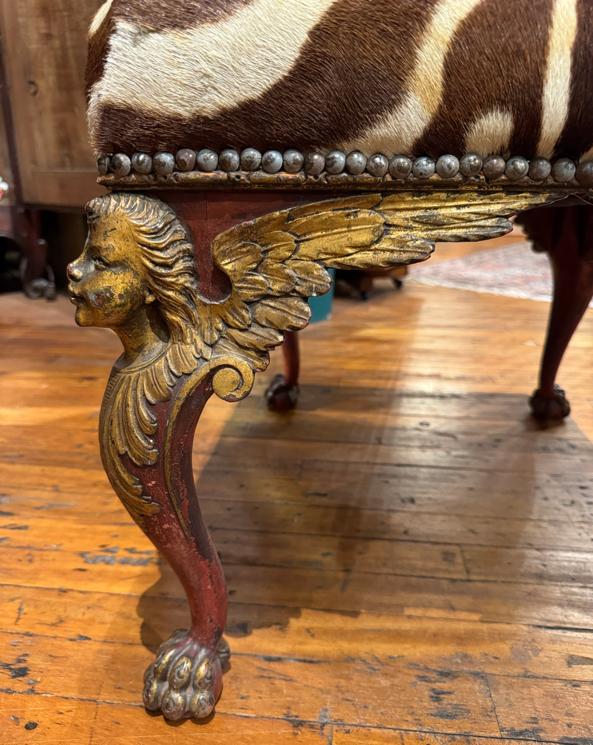 Italian Renaissance Revival Zebra Hide Ottoman