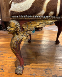 Italian Renaissance Revival Zebra Hide Ottoman