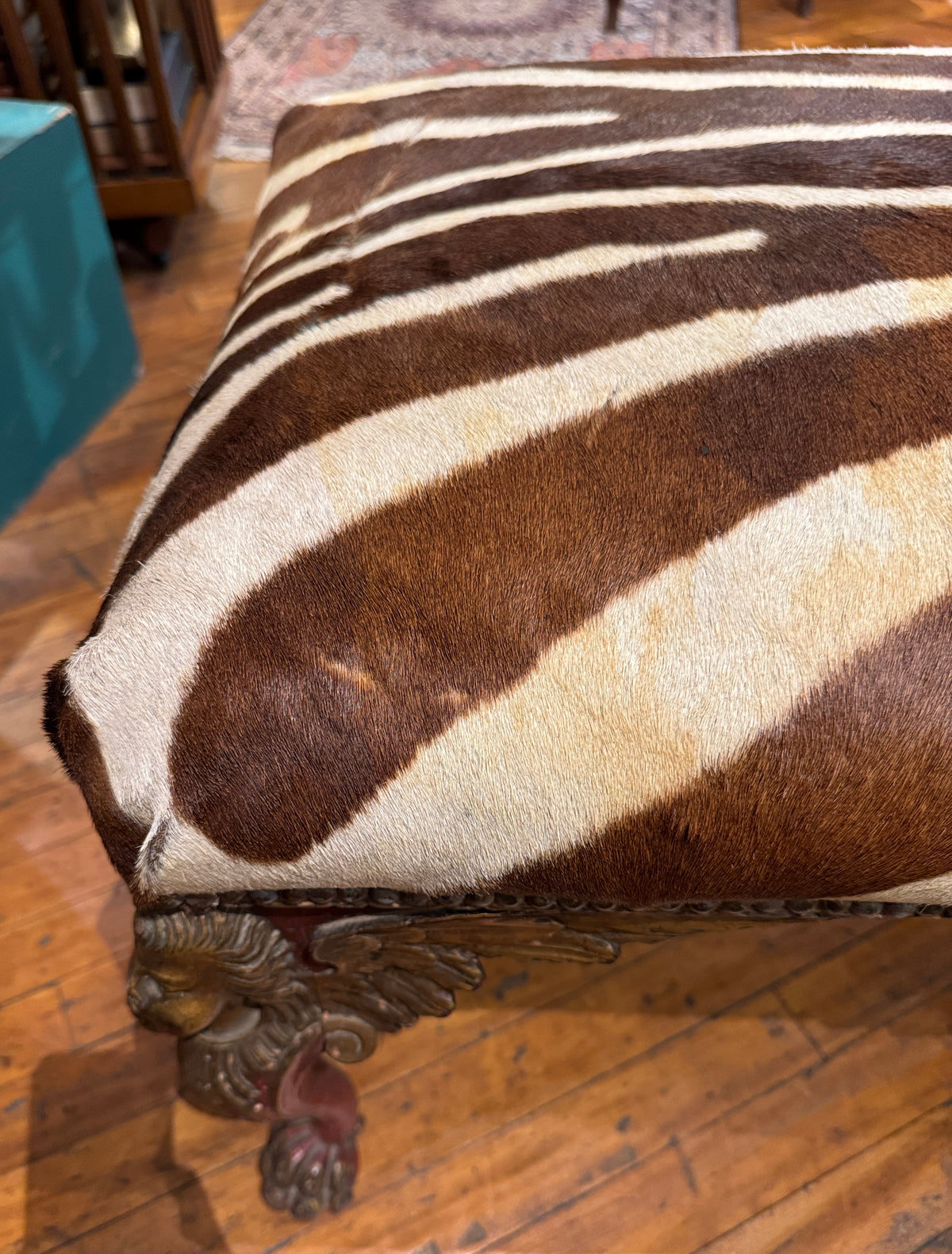 Italian Renaissance Revival Zebra Hide Ottoman