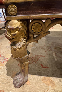 Georgian Style Upholstered Bench With Carved Giltwood Lion Head Legs