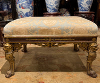 Georgian Style Upholstered Bench With Carved Giltwood Lion Head Legs