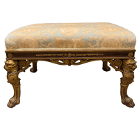 Georgian Style Upholstered Bench With Carved Giltwood Lion Head Legs
