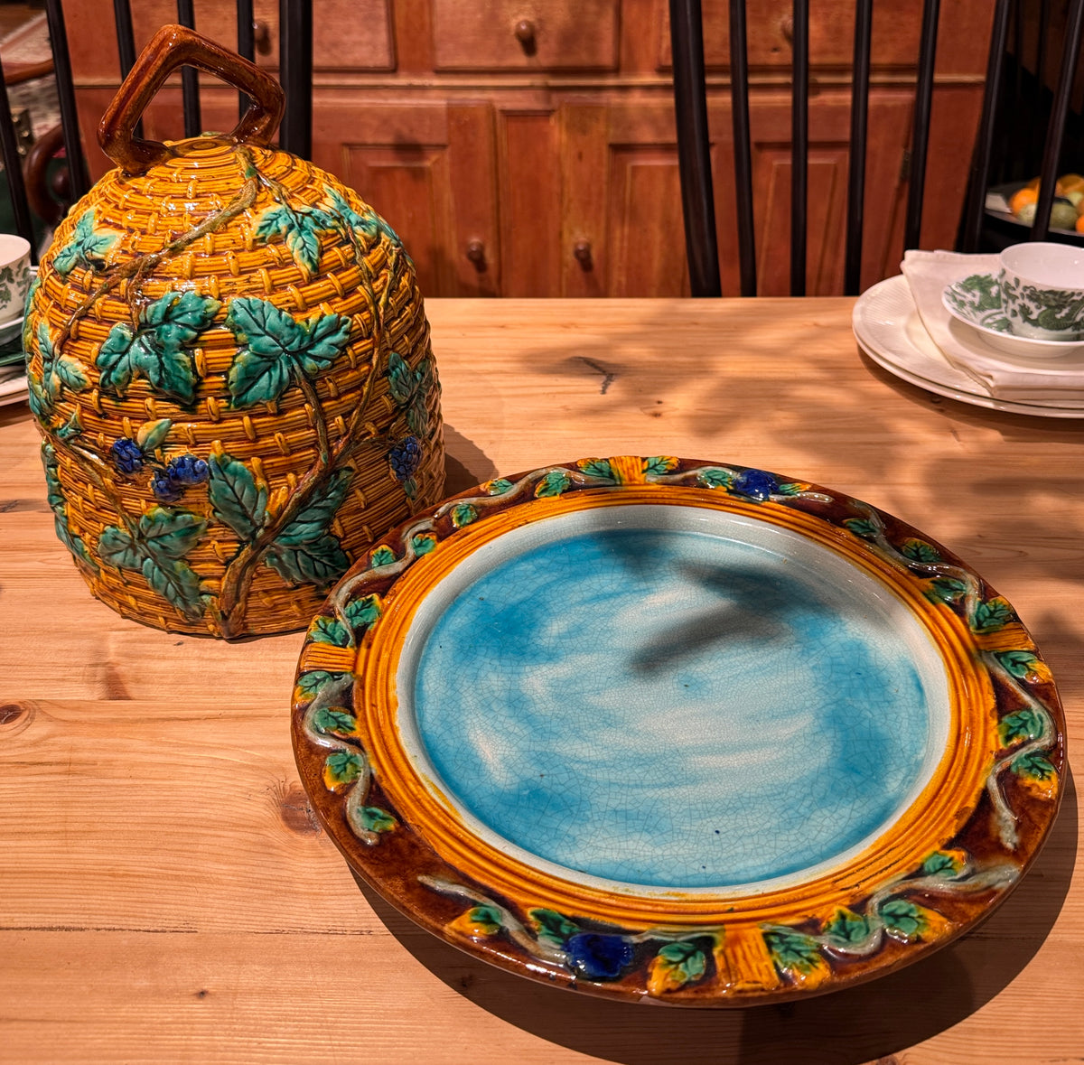 Minton Style Majolica Style Cheese Dome