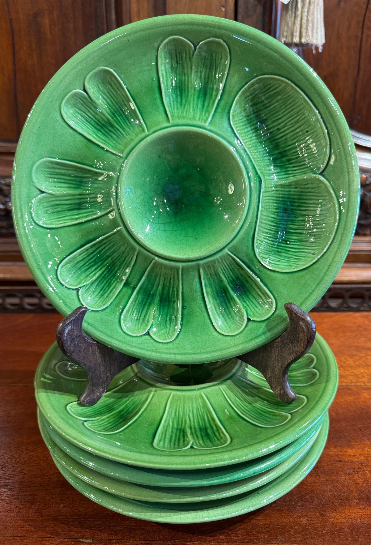 Set of 5 Green Portuguese Shellfish Plates