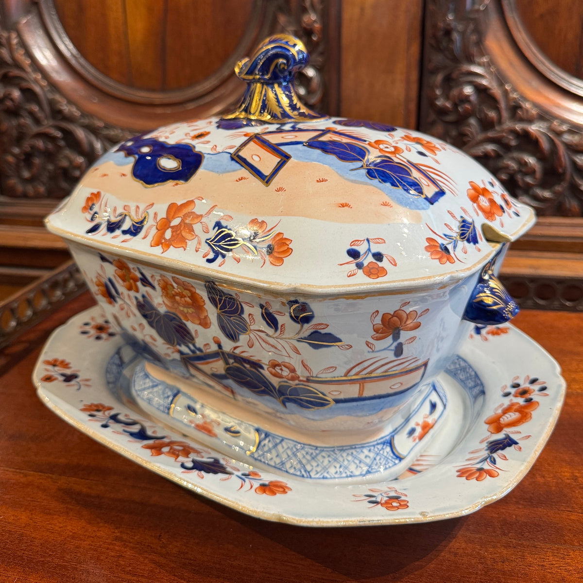 Antique Imari Ironstone Tureen With Under Tray