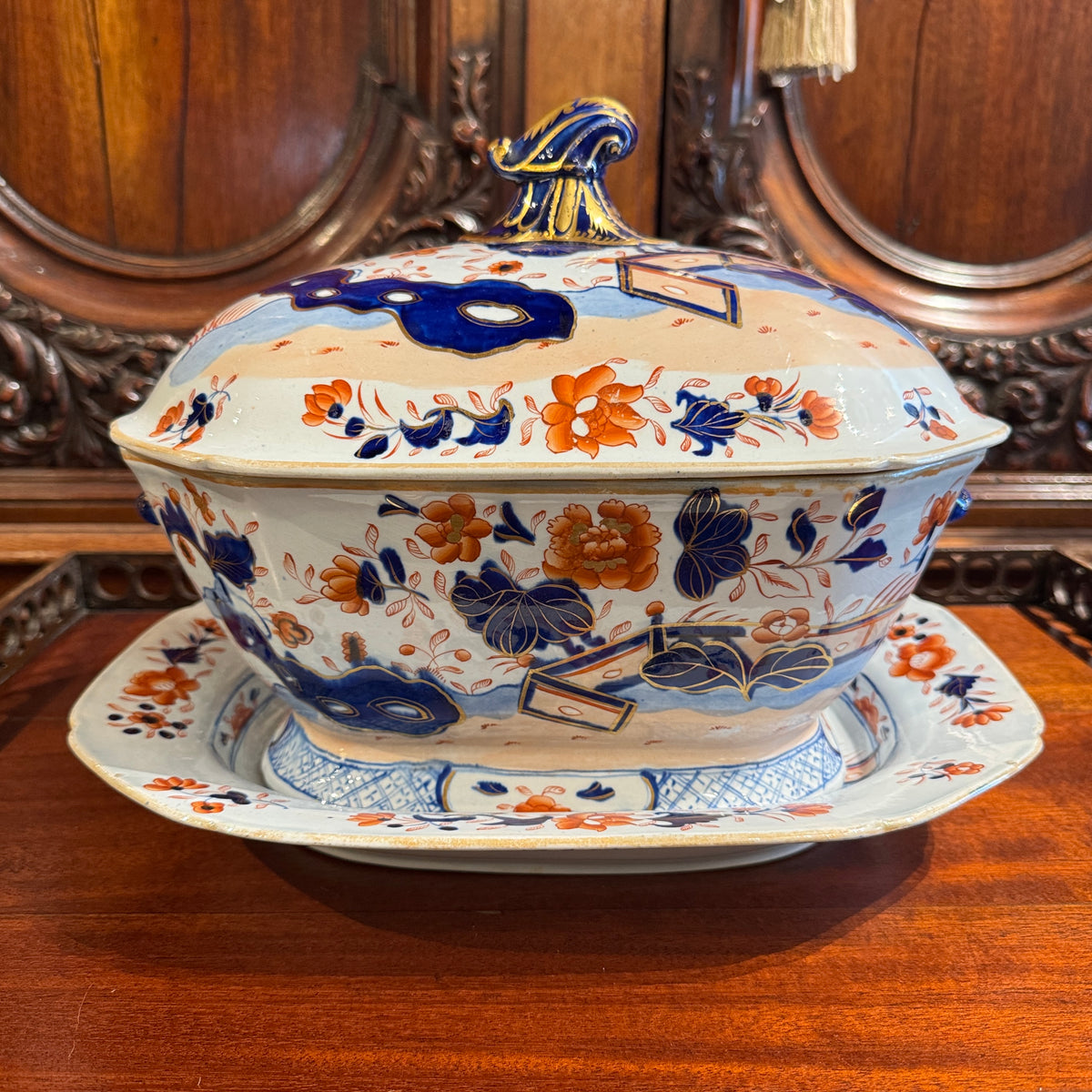 Antique Imari Ironstone Tureen With Under Tray