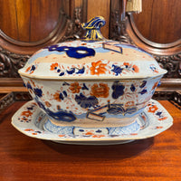 Antique Imari Ironstone Tureen With Under Tray
