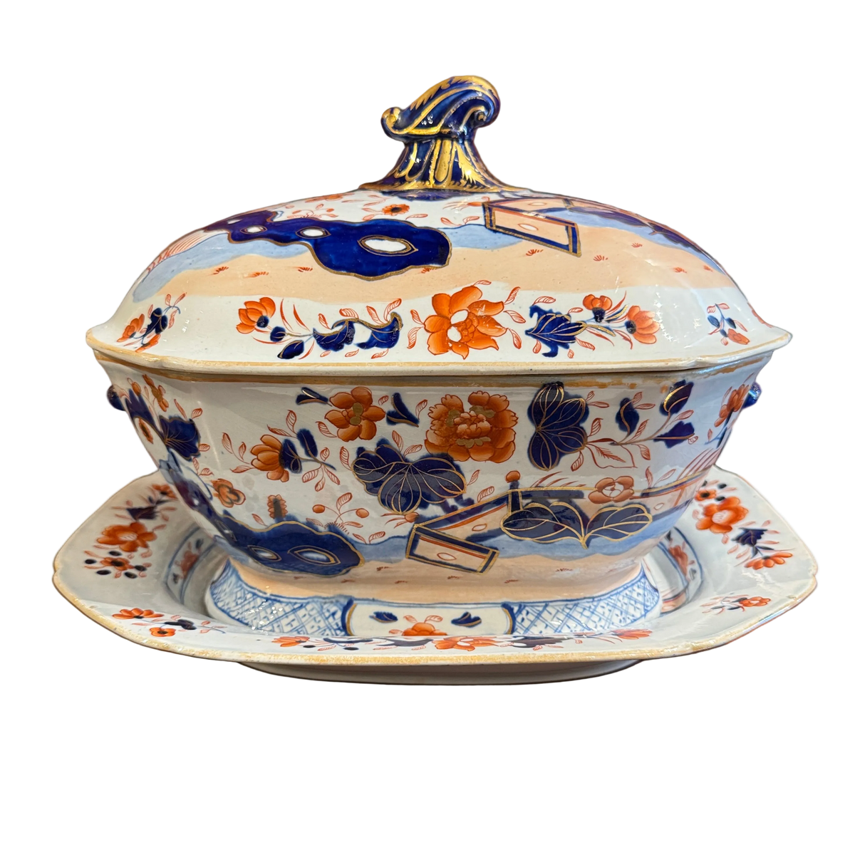 Antique Imari Ironstone Tureen With Under Tray