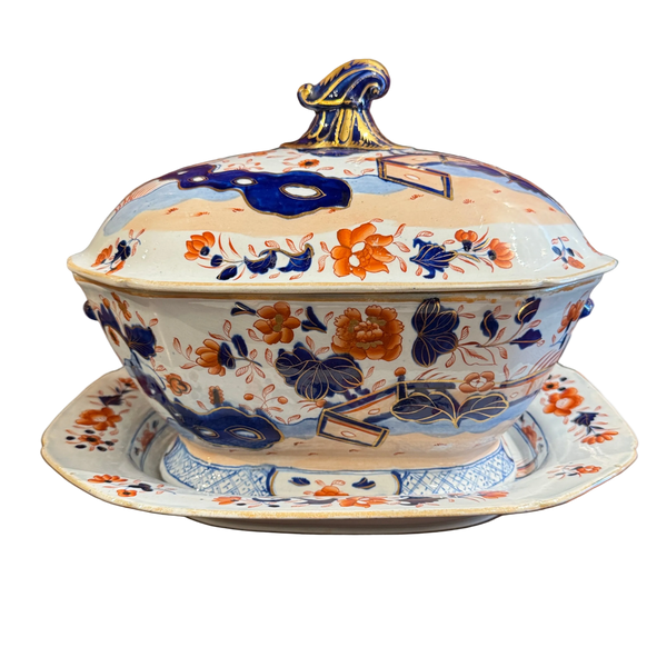 Antique Imari Ironstone Tureen With Under Tray