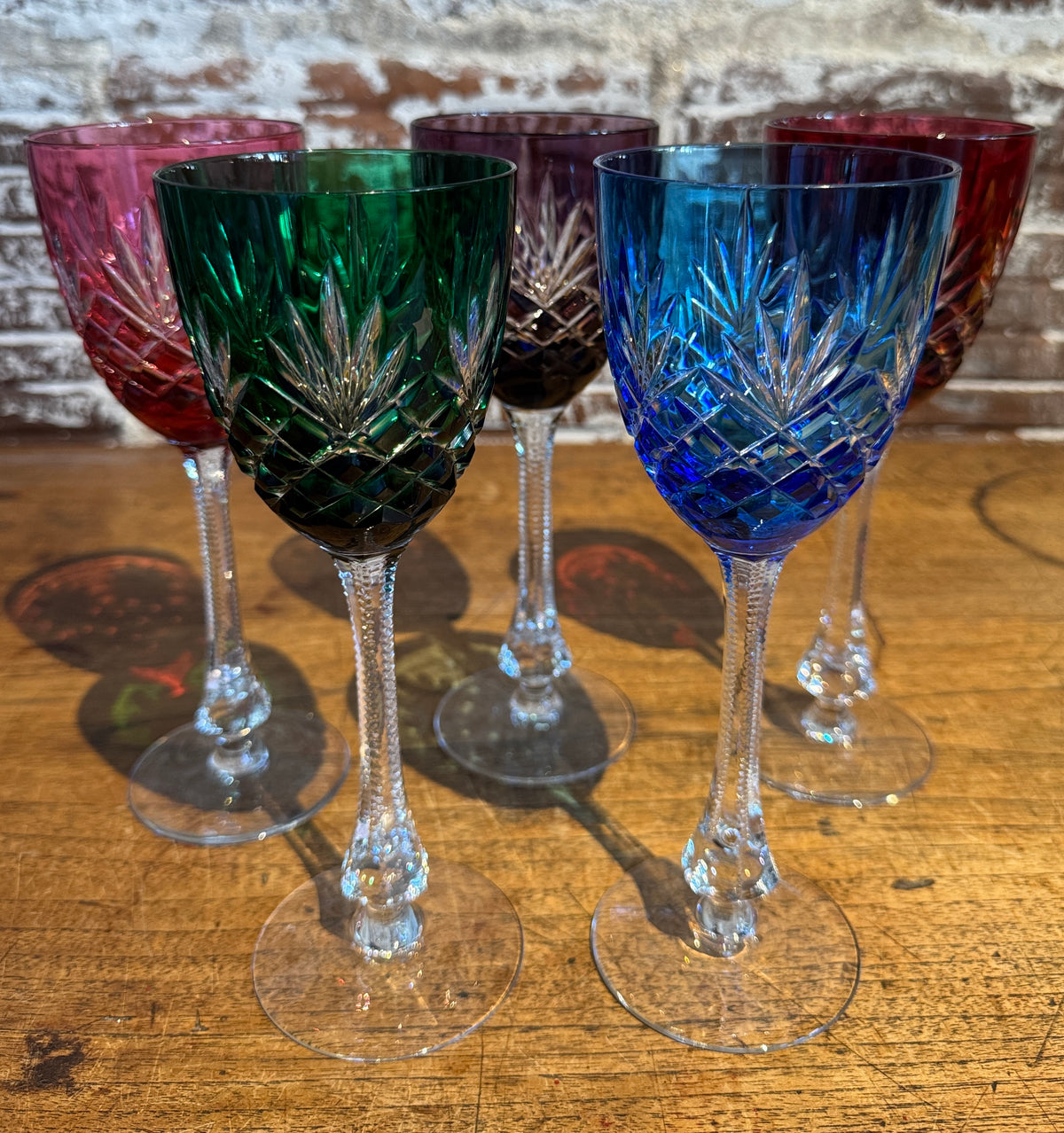 Set of 5 Bohemian Multicolor Crystal Wine Glasses