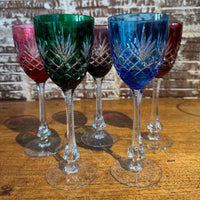 Set of 5 Bohemian Multicolor Crystal Wine Glasses
