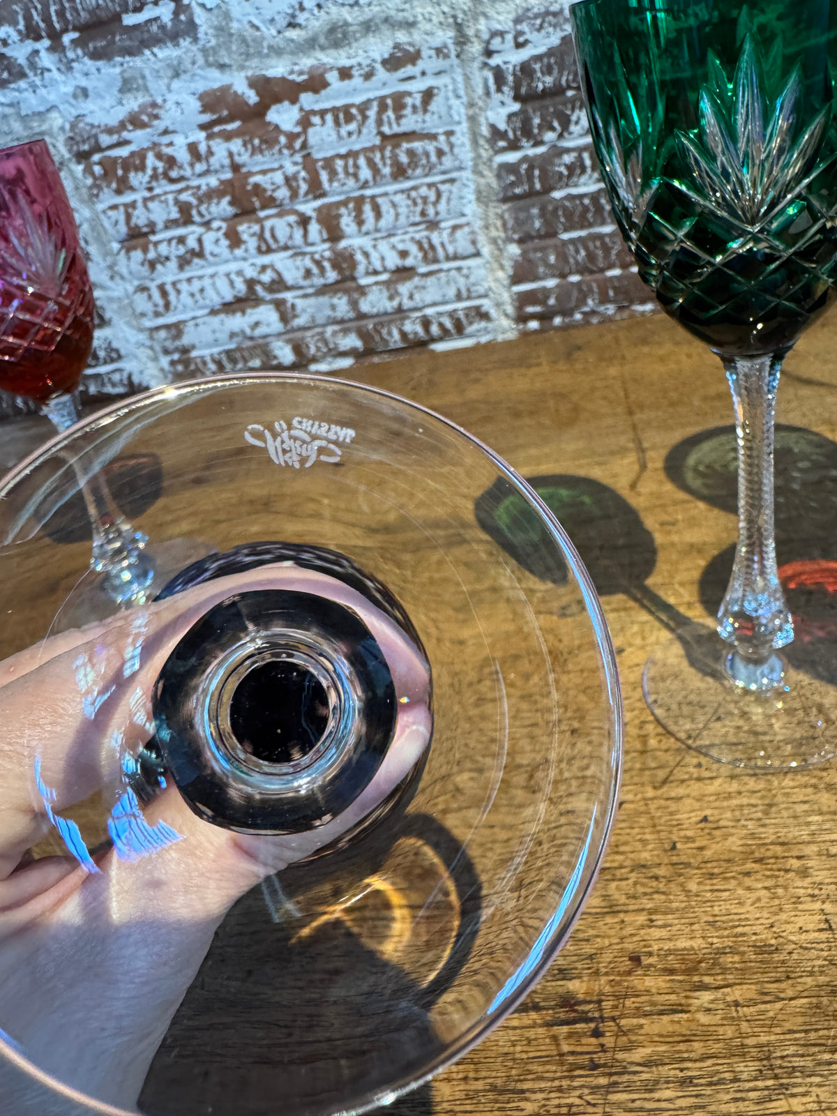 Set of 5 Bohemian Multicolor Crystal Wine Glasses