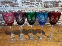 Set of 5 Bohemian Multicolor Crystal Wine Glasses