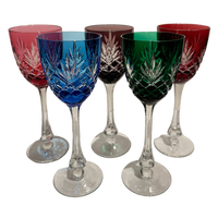 Set of 5 Bohemian Multicolor Crystal Wine Glasses