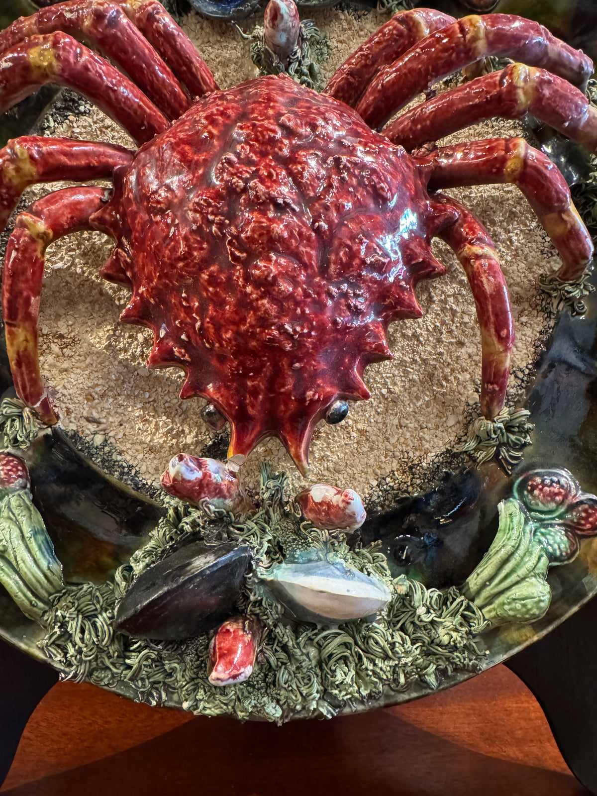 Palissy Style Hanging Majolica Crab Plate