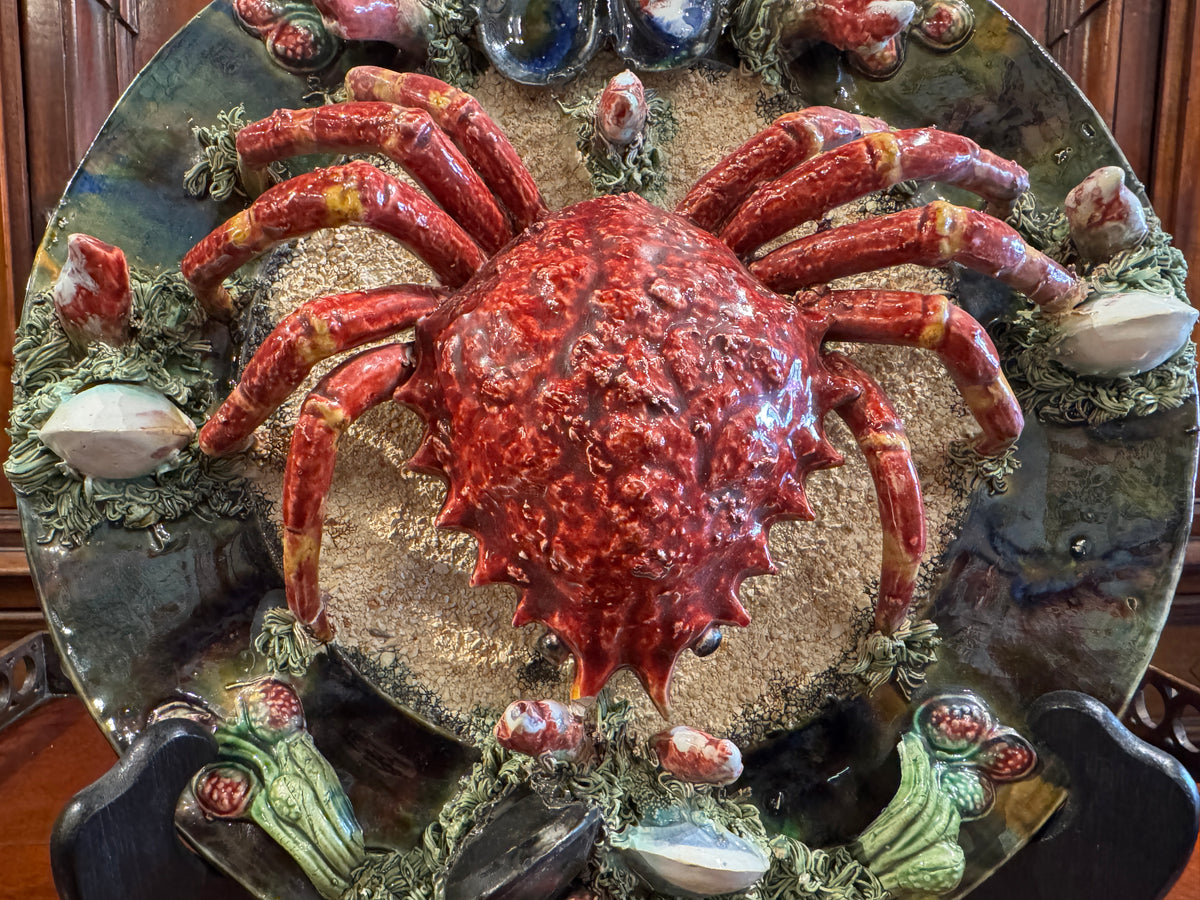 Palissy Style Hanging Majolica Crab Plate