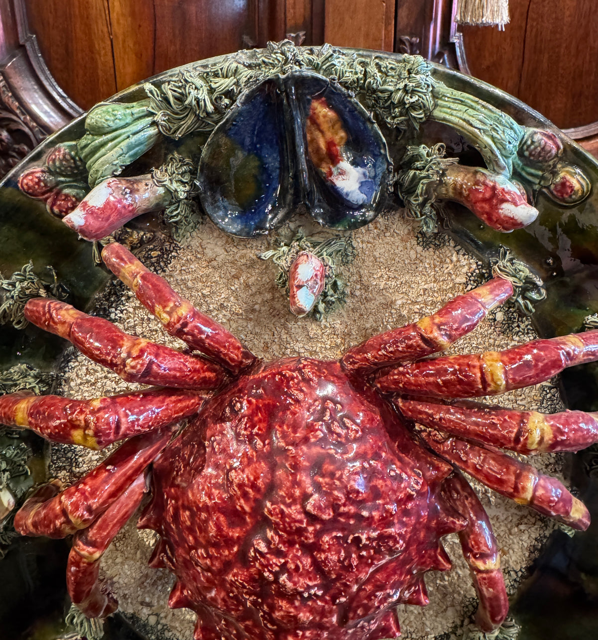 Palissy Style Hanging Majolica Crab Plate