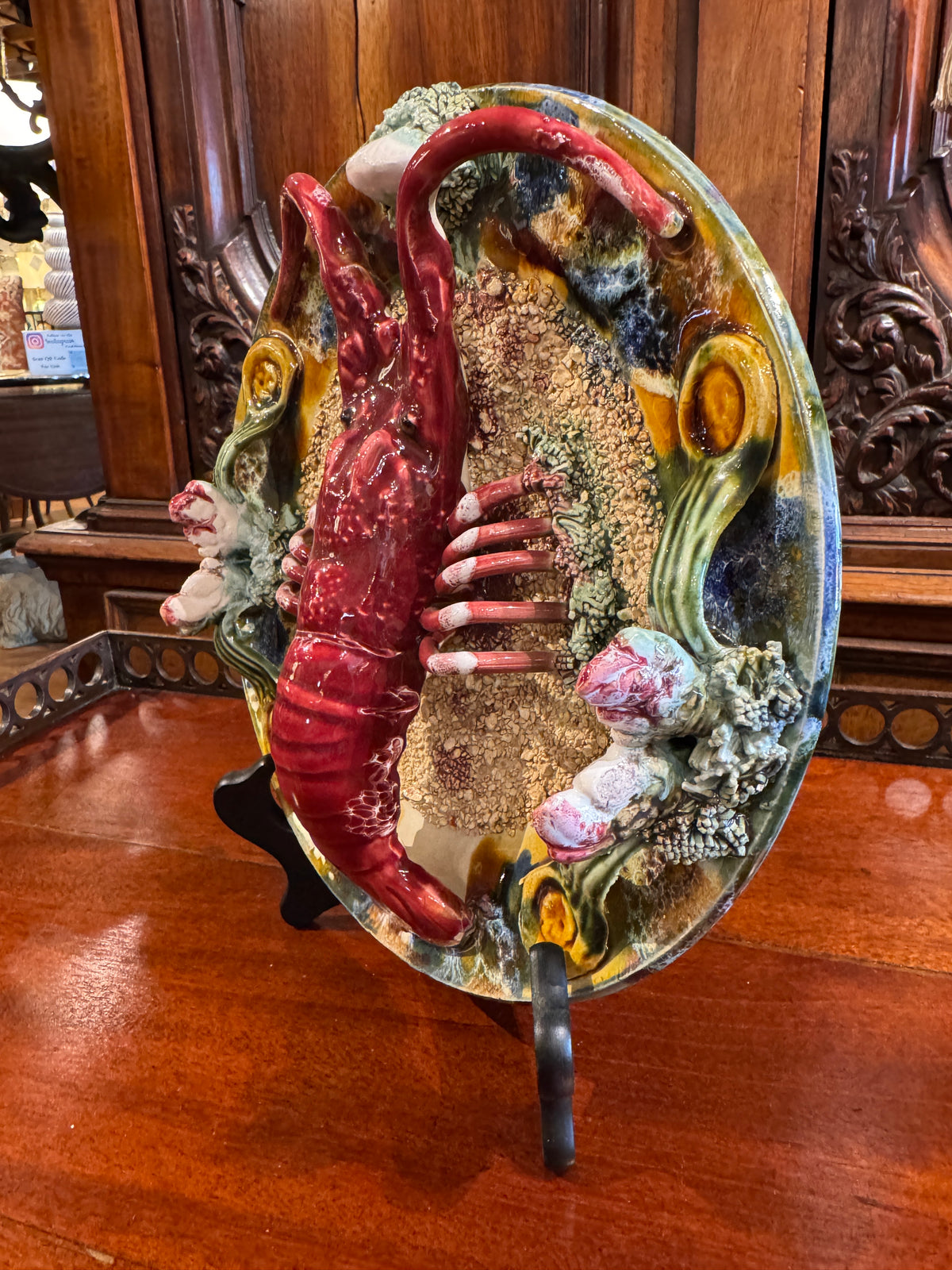 Early 20th Century Palissy Style Hanging Lobster Plate