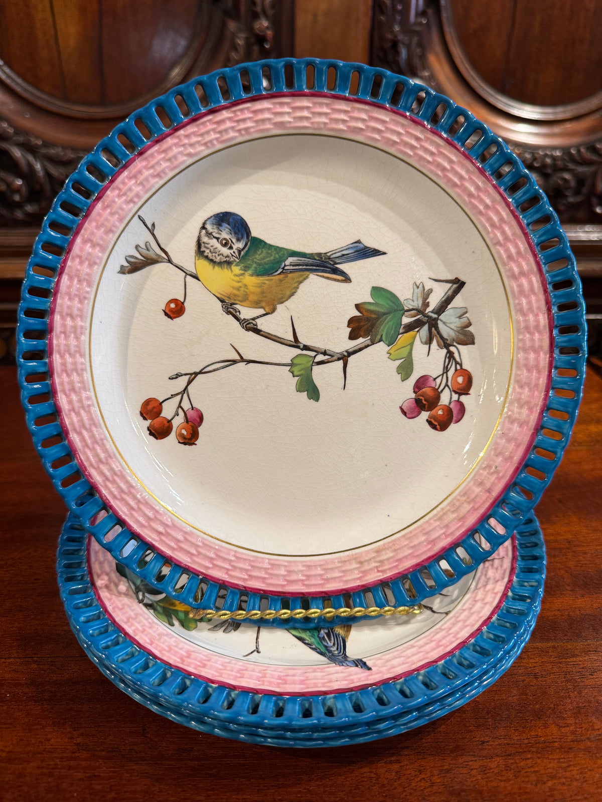 Set of 4 Antique Minton Bird Wall Plates
