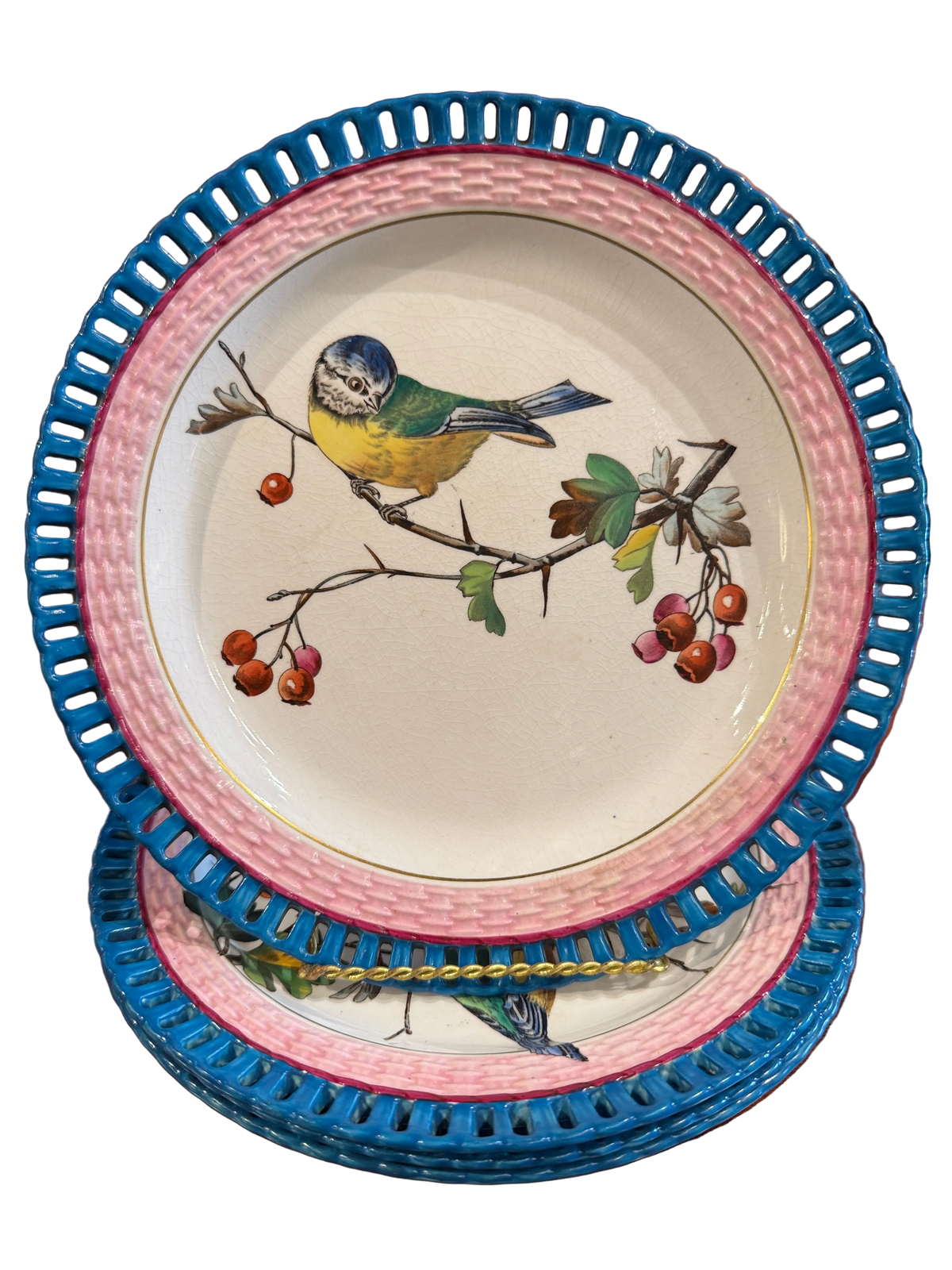 Set of 4 Antique Minton Bird Wall Plates