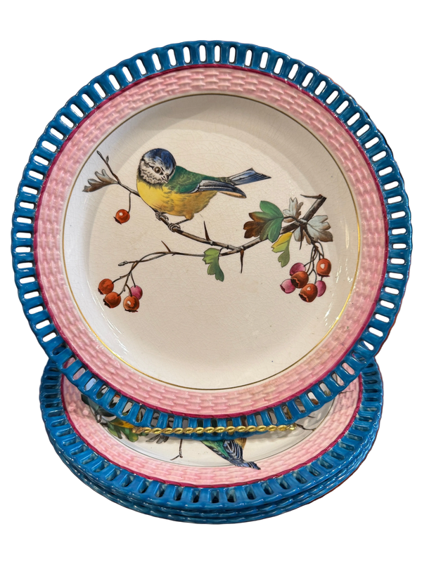 Set of 4 Antique Minton Bird Wall Plates