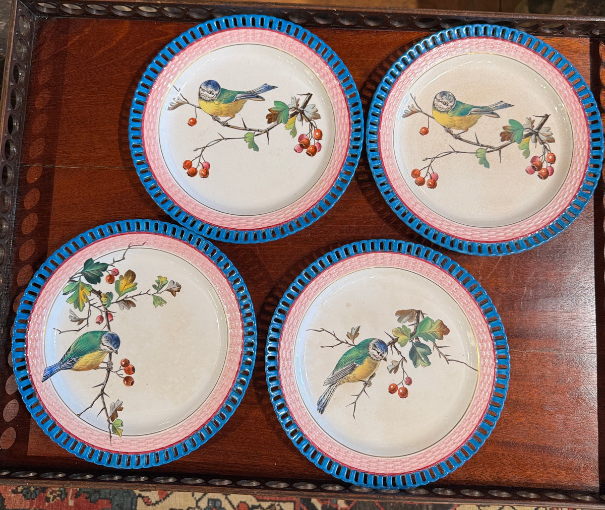 Set of 4 Antique Minton Bird Wall Plates