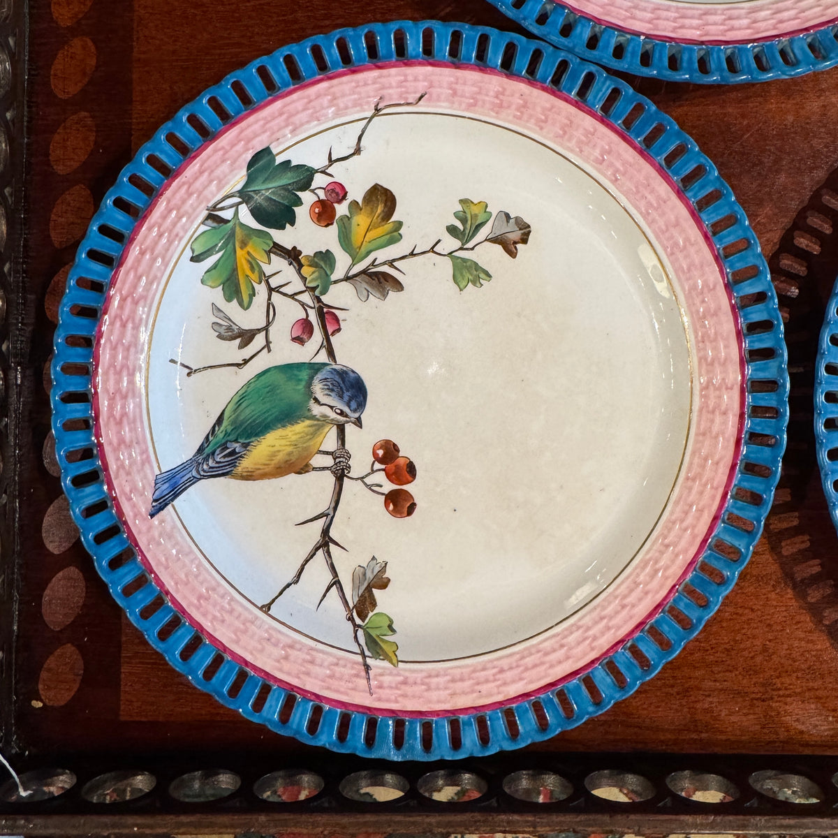 Set of 4 Antique Minton Bird Wall Plates