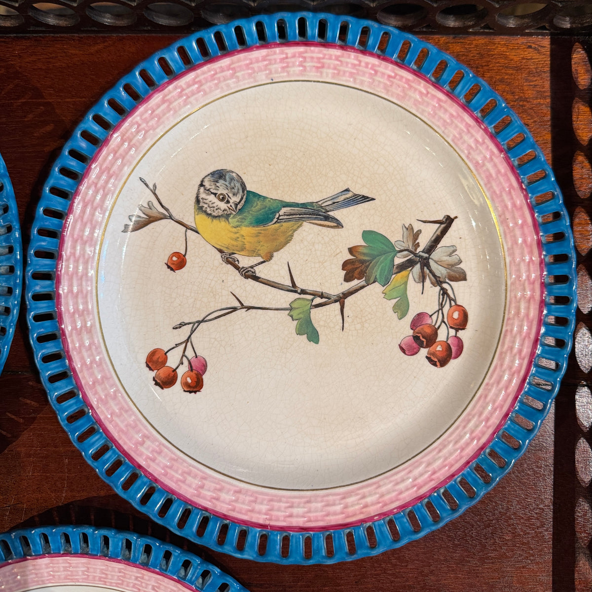 Set of 4 Antique Minton Bird Wall Plates