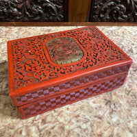 19th Century Chinese Cinnabar Box With Hardstone