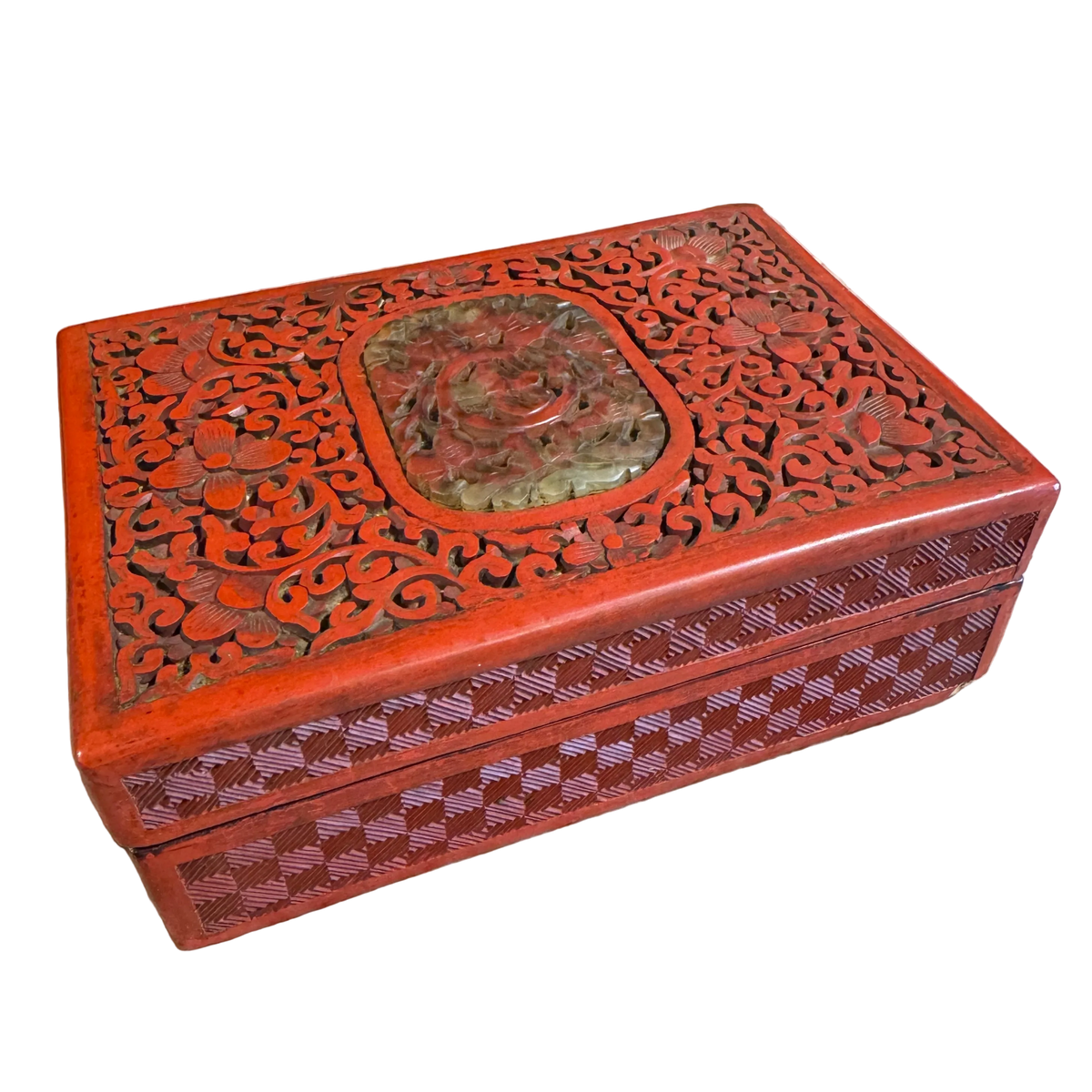19th Century Chinese Cinnabar Box With Hardstone